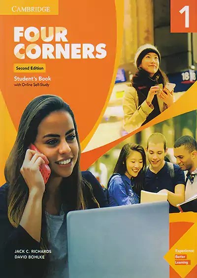 کتاب Four Corners 1 - 2nd Edition (ویرایش دوم) قطع رحلی بزرگ با چاپ رنگی، همراه با کتاب دانش آموز و کتاب کار